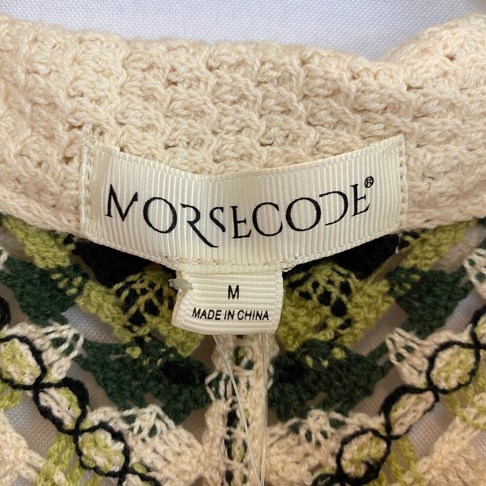 Morsecode Men Granny Square Crochet Knit Shirt Size M Green Coastal Festival NWT - Picture 4 of 9